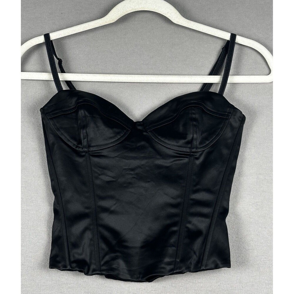 Aritzia Wilfred Women’s Satin Boned Zip Corset Bustier Top Black Sz 2